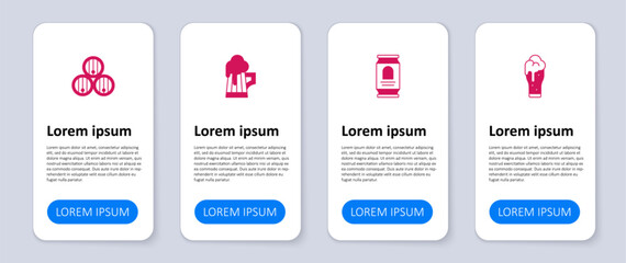 Set Glass of beer, Beer can, Wooden mug and barrel. Business infographic template. Vector