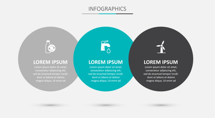 Set Water tap, Recycling plastic bottle and Wind turbine. Business infographic template. Vector