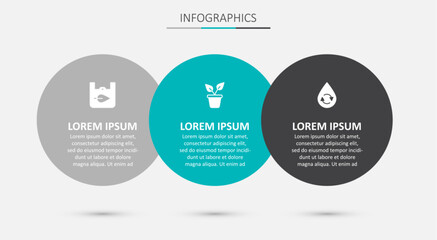 Set Plant in pot, Shopping bag with recycle and Recycle clean aqua. Business infographic template. Vector