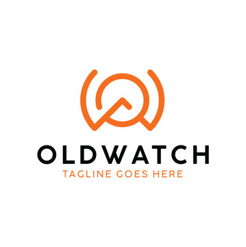 Initial Letter O W OW WO with Clock Watch modern logotype typography Lettering Monogram logo design