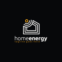 House with Sun Rays for Residential Solar Panel Energy or Home with internet signal logo design