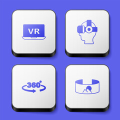 Set Virtual reality, glasses, 360 degree view and icon. White square button. Vector