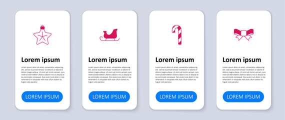 Set Gift bow, Candy cane with stripes, Christmas santa claus sleigh and star. Business infographic template. Vector