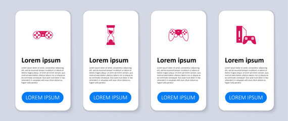 Set Game console with joystick, controller or, Old hourglass and . Business infographic template. Vector