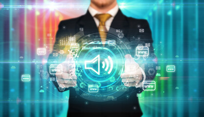 Businessman holding technology icon concept