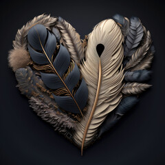 Valentine's day, feathers in a heart shape, Generative AI