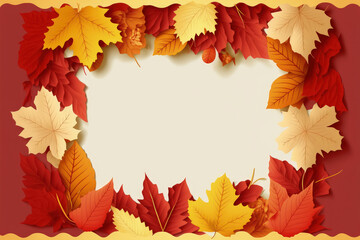 Fototapeta premium Red, yellow, and orange fall leaves with copy space in the Autumn Leaves Border Anime style fall foliage text frame. Generative AI
