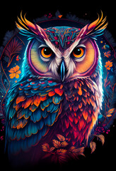 Colourful mandala owl. Generative AI