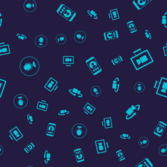 Set Microphone, Video chat conference, and 360 degree view on seamless pattern. Vector