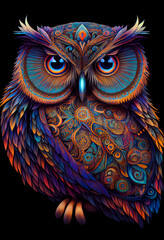 Colourful mandala owl. Generative AI