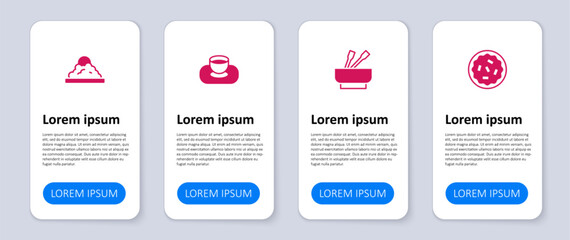 Set Homemade pie, Asian noodles in bowl, Soy sauce and Rice. Business infographic template. Vector