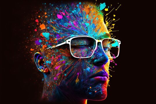 Abstract Portrait of a Man with his eyes closed - representing the Deep Dream of the Neural Networks - Producing Creativity Imagination Spiritual Awakening and Expansion - Ai generated illustration