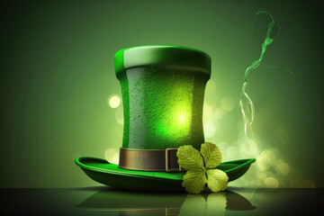 St. Patrick's Day Green Hat with Beer. Generative AI