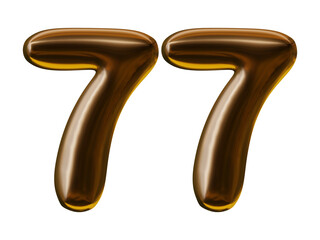 Number 77 design with balloon style in 3d render 