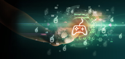 touching with soft gesture multimedia screen with future technology concept