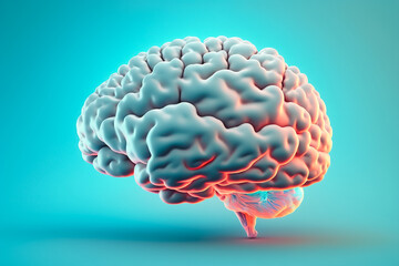3D brain rendering illustration in front view. Generative AI