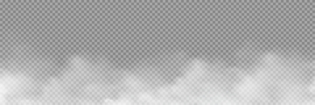 White smoke texture isolated on transparent background. Steam special effect. Realistic vector fire smoke or mist Stock royalty free vector illustration. PNG	
