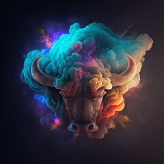 Magic Mythical Taurus Star Sign of the Soul - in Rainbow Nebula of Clouds and Smoke emerging in the month april and may to shine Light from the Cosmic Universe into our Solar Sytem - ai illustration