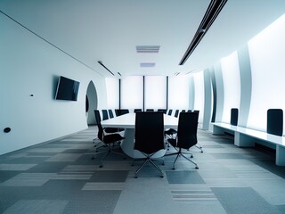 A white business conference room.	
