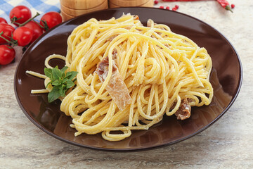 Spaghetti carbonara pasta with bacon