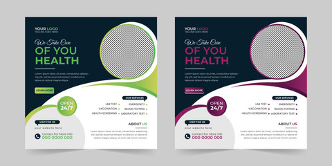 Medical healthcare square social media post, promotion web banner ads sales and discount banner vector template Design.