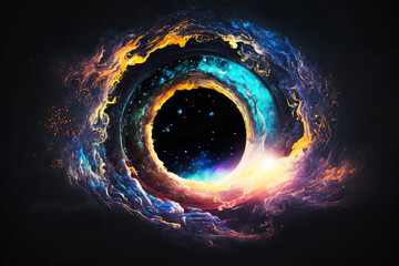 Magical fantasy black hole portal in the space with colorful nebula, Generative AI - obrazy, fototapety, plakaty
