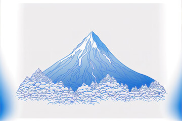 a beautiful blue themed oneline styled mountain, japanese style, generative ai technology