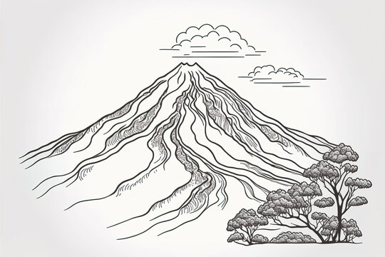 a japanese inspired mountain painted with a one line style, generative ai technology