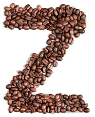 Alphabet letter of Brazilian black coffee beans