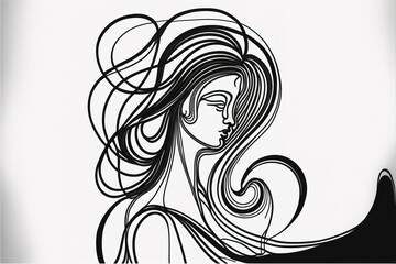 a sad woman thinking about life, modern art illustration, oneline type, generative ai technology
