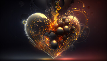 Transparent yellow and black glass heart, Valentine's Day - Generative AI