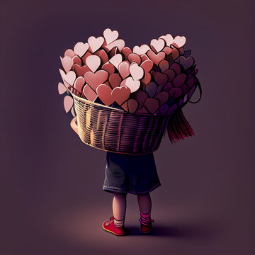 Child carrying basket of valentines for valentine's day