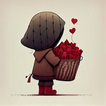 Child carrying basket of valentines for valentine's day