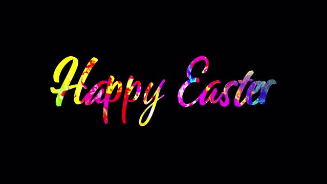 Happy easter. Colorful isolated greeting 3D text animation. Typography overlay. Alpha channel. 29,97fps
