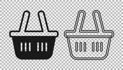 Black Shopping basket icon isolated on transparent background. Online buying concept. Delivery service sign. Shopping cart symbol. Vector