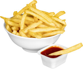French Fries In Bowl And Ketchup - Isolated