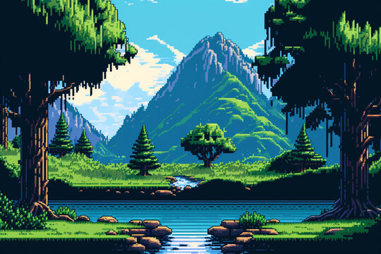 tropical island pixel art generative ai