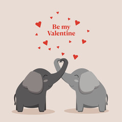 Be my Valentine. Romantic card with elephants