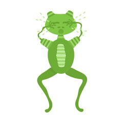 Cute crying green frog in vector on white background. Drawn cartoon character