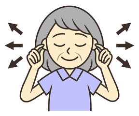 A senior woman pulling her ears