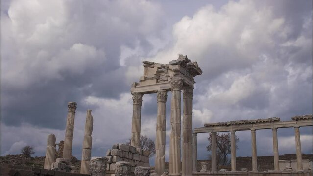 time lapse of The Acropolis of Pergamon Ancient City Ruins in Bergama, Izmir, Turkey. High quality 4k footage