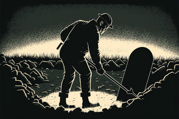 man digging grave. Death and funeral. Vector illustration.