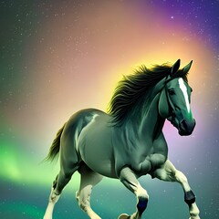 Naklejka na ściany i meble A mystical horse with a mane made of the Northern Lights1, Generative AI