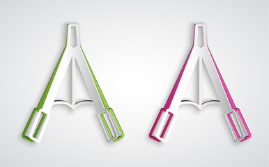 Paper cut Air blower bellows icon isolated on grey background. Paper art style. Vector