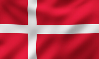 Fototapeta premium Waving National Flag of Denmark, Vector Illustration