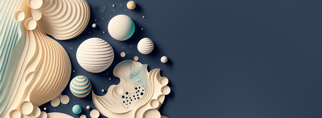 Abstract space background with planets and solar system from colored paper. AI