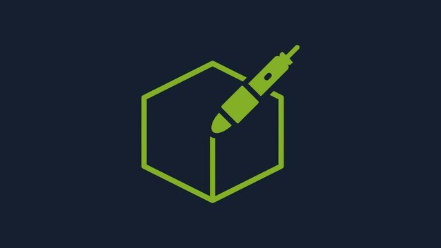 Yellow 3d pen tool icon isolated on blue background. 4K Video motion graphic animation