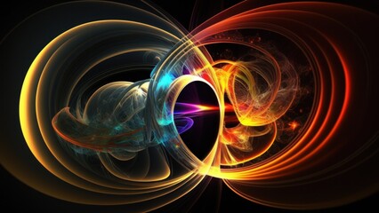 Colorful abstract design of waves, lines, circles and lights.