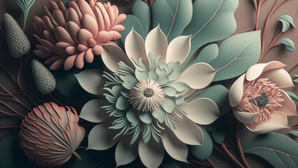 3D Botanical Floral Background and Flower Wallpaper