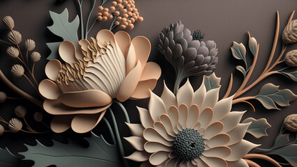 3D Botanical Floral Background and Flower Wallpaper